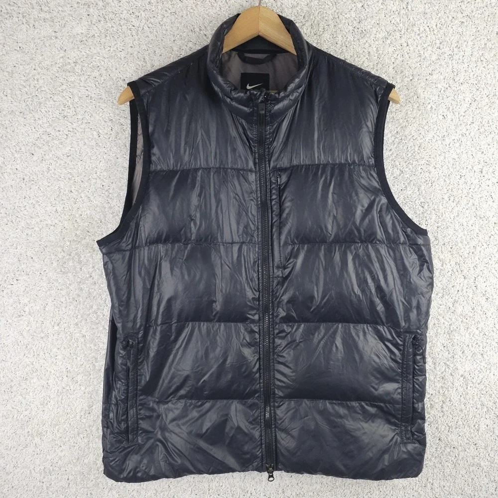 Nike Puffer Black Goose‎ Down Filled Vest Mens Large Packable Tactical Pocket